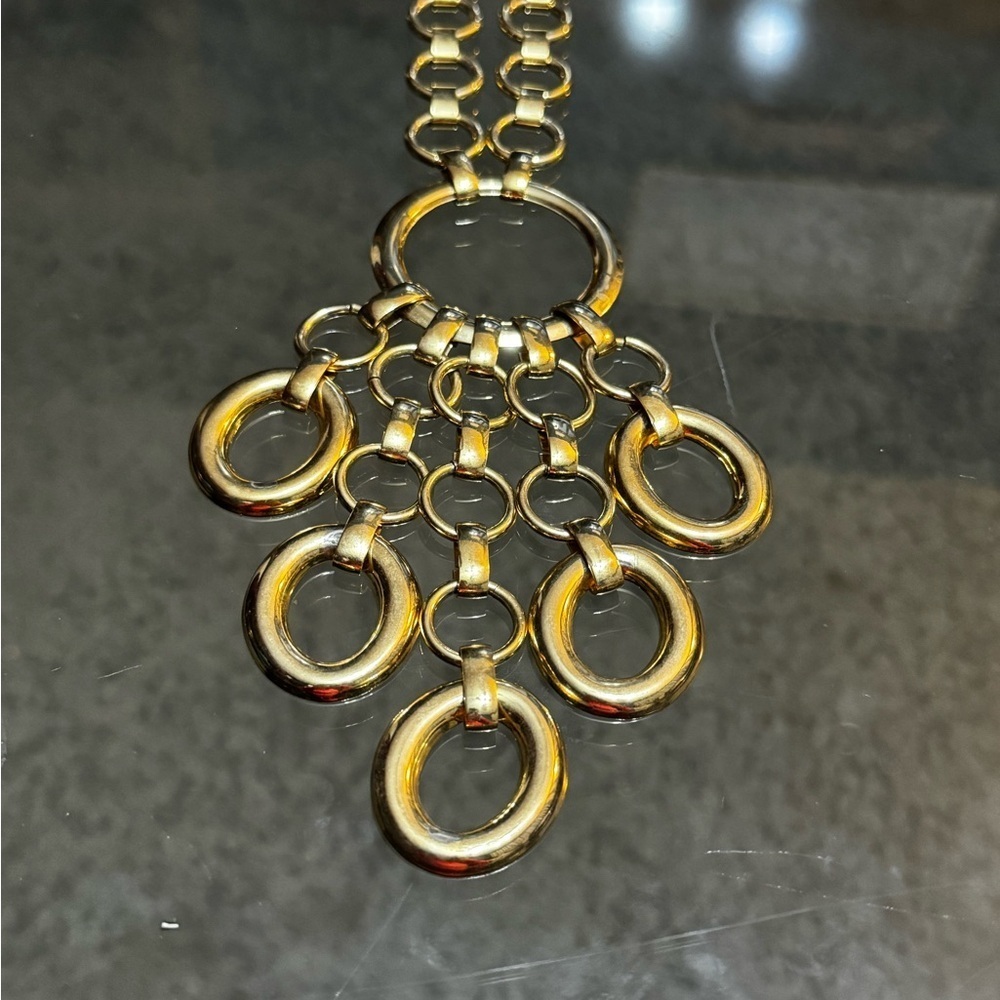 Gold Multi Circle Link Statement Necklace - Picture 3 of 4
